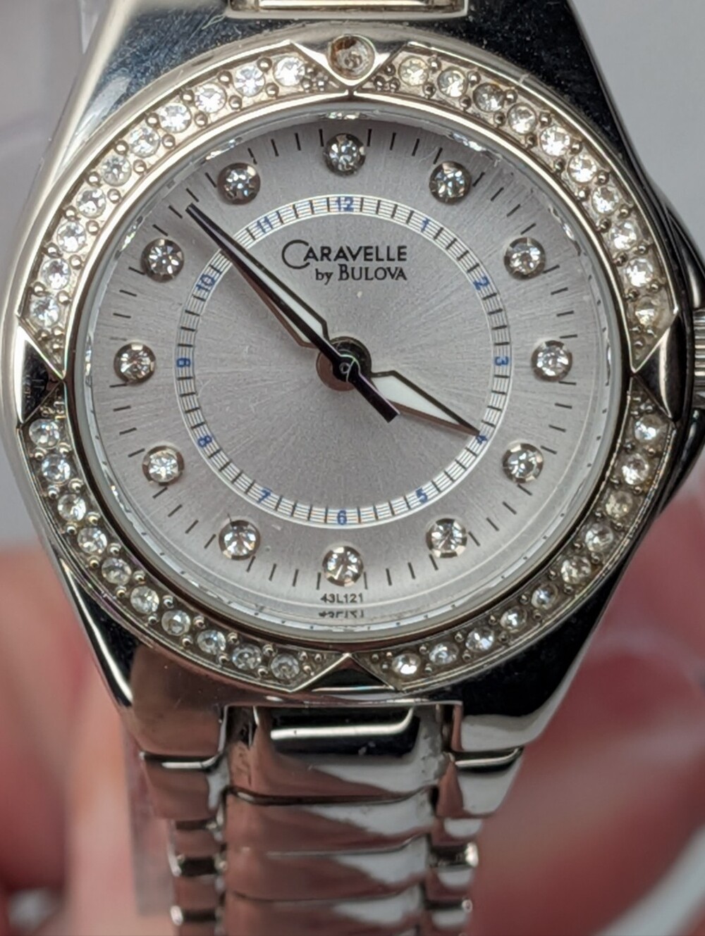 Caravelle Bulova Womens Watch Silver Tone Rhinestone Bezel Mother of Pearl Dial - Picture 3 of 12
